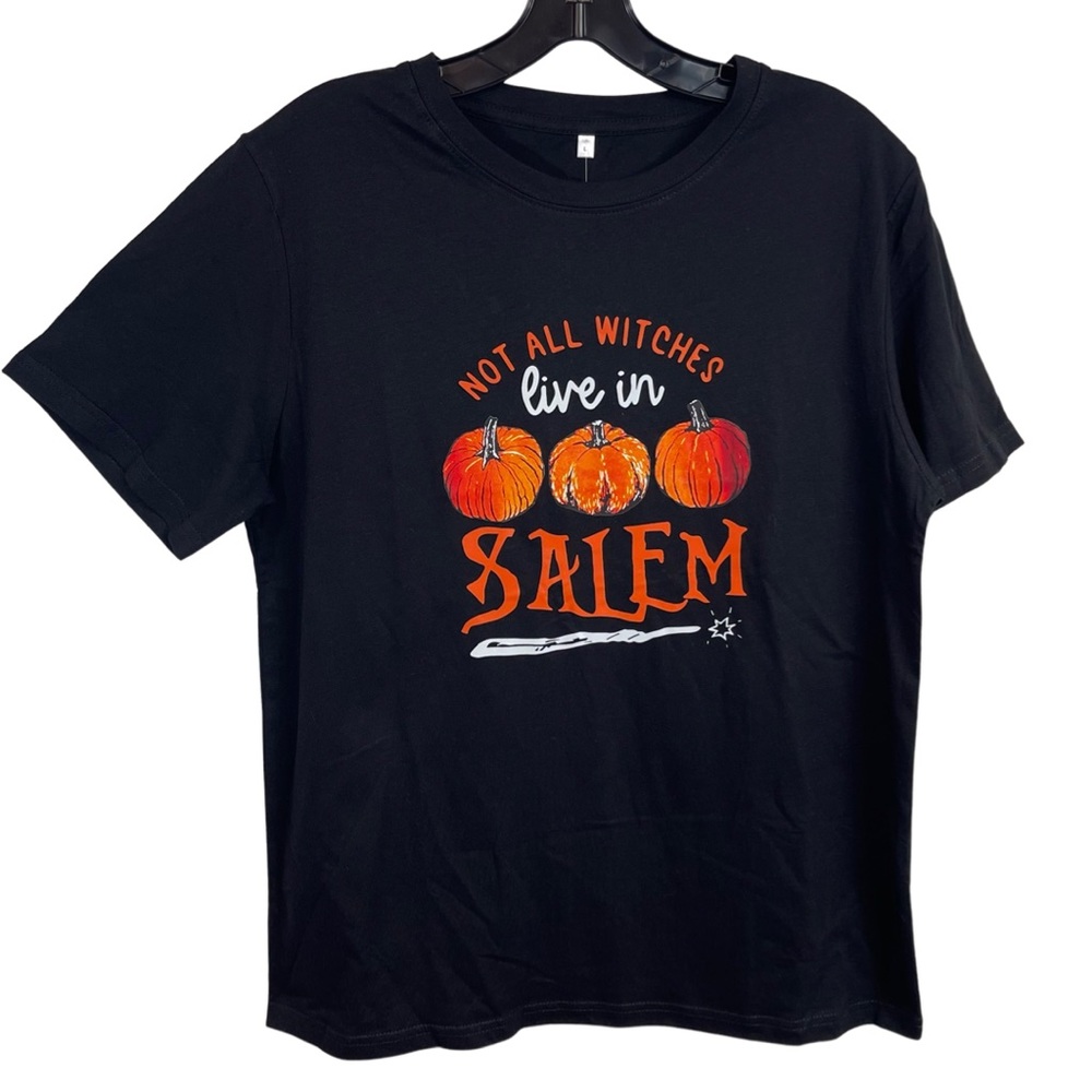 Not All Witches Live In Salem Tee Shirt Top Black Halloween Fall - Picture 8 of 8